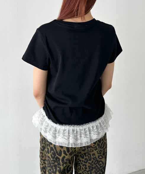 裾レースデザインTシャツ | BA2252016 | ブラック