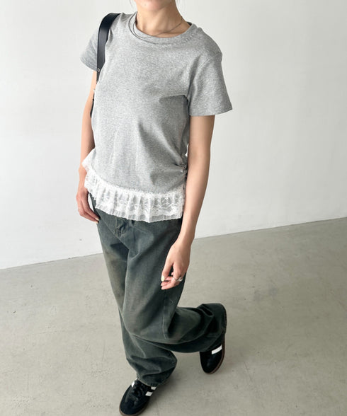 裾レースデザインTシャツ | BA2252016 | グレー