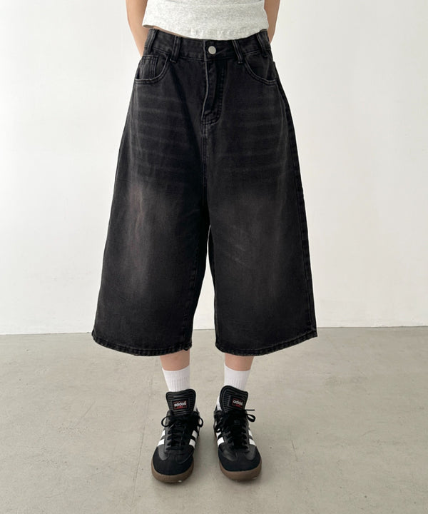 デニムハーフワイドパンツ | BA2252006 | ブラック