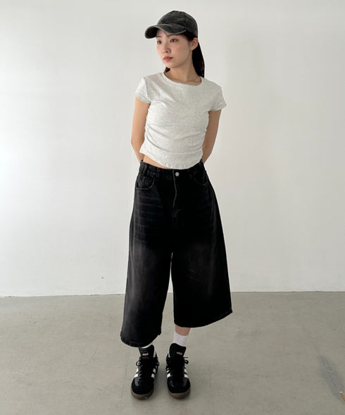 デニムハーフワイドパンツ | BA2252006 | ブラック