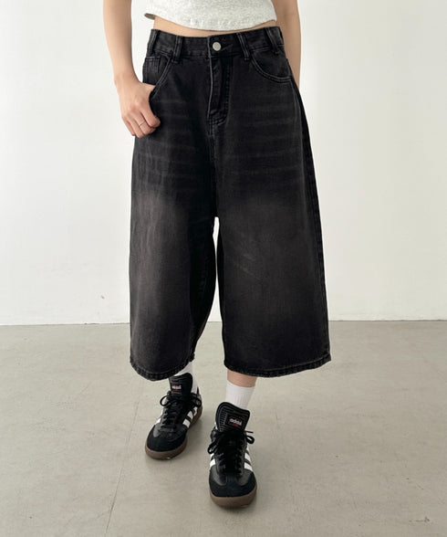デニムハーフワイドパンツ | BA2252006 | ブラック