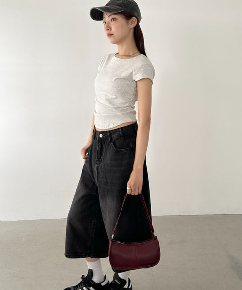 デニムハーフワイドパンツ | BA2252006 | ブラック