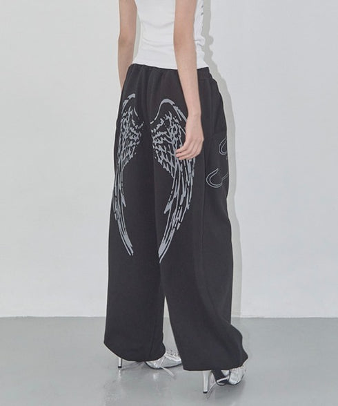 FANCY CLUB(ファンシークラブ)/ワイド ルーズ エンジェル ジョガー スウェットパンツ/ANGEL VINTAGE SWEATPANTS | AT2252011 | ブラック