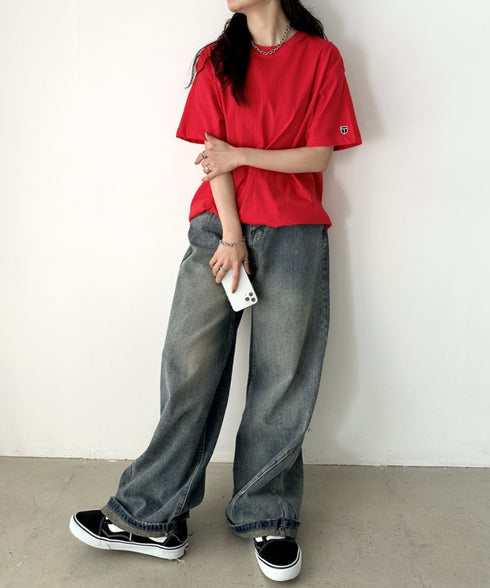 NEWTRAL(ニュートラル)/205 5.6oz スタンダードエンブレムT/サイズ展開多数 コットン 無地 半袖 Tシャツ | NT2009005 | レッド