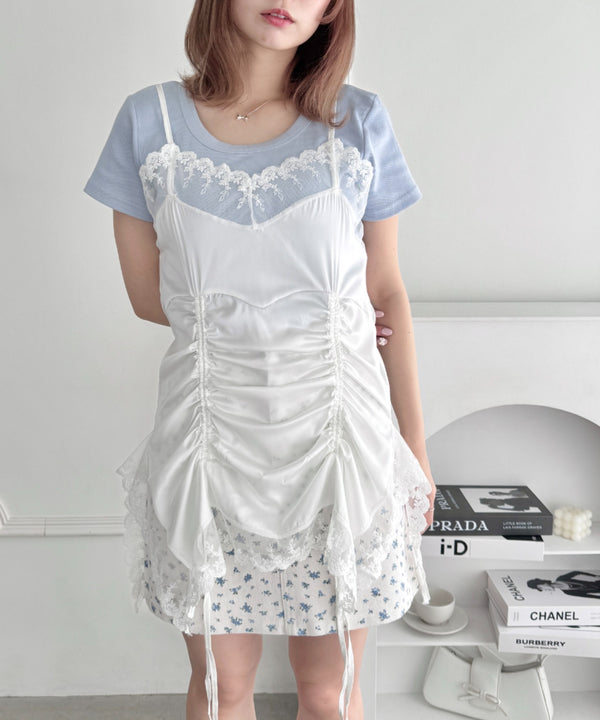 サテンレースギャザーキャミソール | LO2255248 | ホワイト