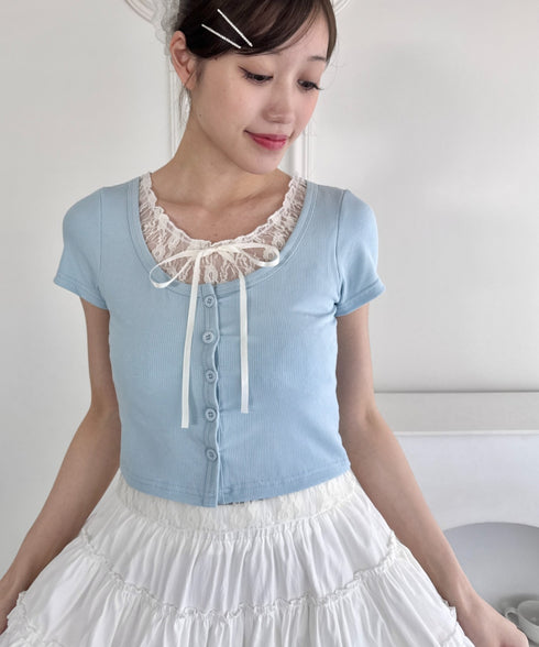 レースリボンレイヤードトップス | LO2252025 | ライトブルー