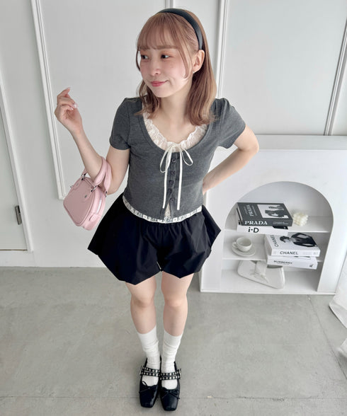 レースリボンレイヤードトップス | LO2252025 | グレー