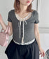 レースリボンレイヤードトップス | LO2252025 | グレー