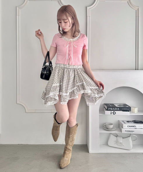 レースリボンレイヤードトップス | LO2252025 | ピンク