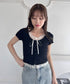 レースリボンレイヤードトップス | LO2252025 | ブラック