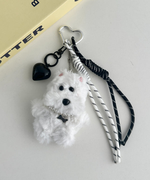 ハート カラビナ付き ファー ドッグ ぬいキーホルダー ぬいぐるみチャーム バッグチャームマルチウェイ チャーム 犬 | WR6255027 | ホワイト