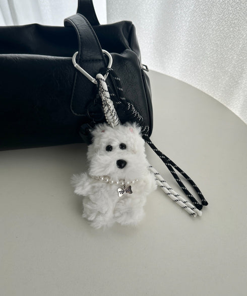 ハート カラビナ付き ファー ドッグ ぬいキーホルダー ぬいぐるみチャーム バッグチャームマルチウェイ チャーム 犬 | WR6255027 | ホワイト