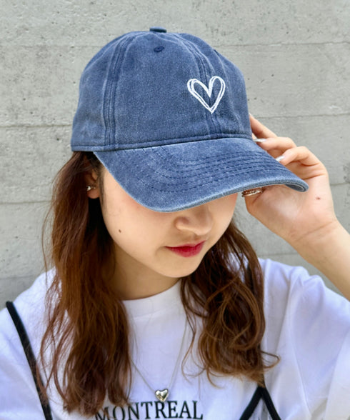 ハート刺繍ピグメントキャップ | CL5255033 | ブルー