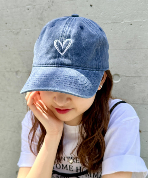 ハート刺繍ピグメントキャップ | CL5255033 | ブルー