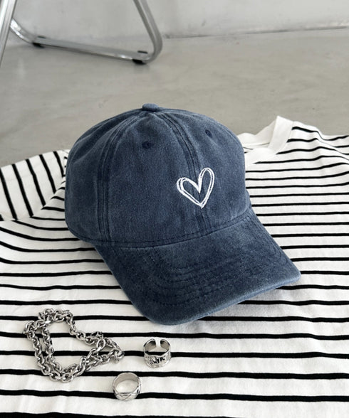 ハート刺繍ピグメントキャップ | CL5255033 | ブルー