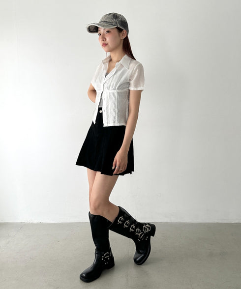 サイドプリーツデニムミニスカート | BA2252019 | ブラック