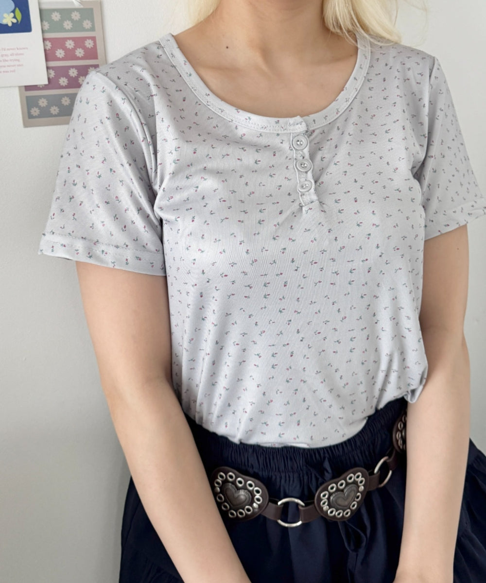 小花柄ヘンリーネック半袖トップス | SL2252009 | グレー – Outfitter lab