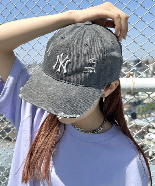 MLB KOREA(エムエルビーコリア)/ダメージ ウォッシング ロゴ刺繍 ベースボール キャップ 帽子/damage washing unstructured ball-cap | AT5252016 | ダークグレー