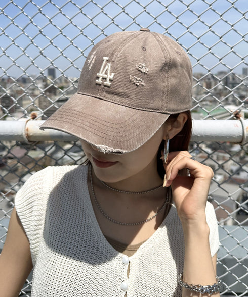 MLB KOREA(エムエルビーコリア)/ダメージ ウォッシング ロゴ刺繍 ベースボール キャップ 帽子/damage washing unstructured ball-cap | AT5252016 | ブラウン