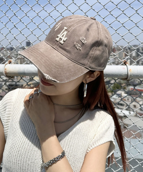MLB KOREA(エムエルビーコリア)/ダメージ ウォッシング ロゴ刺繍 ベースボール キャップ 帽子/damage washing unstructured ball-cap | AT5252016 | ブラウン