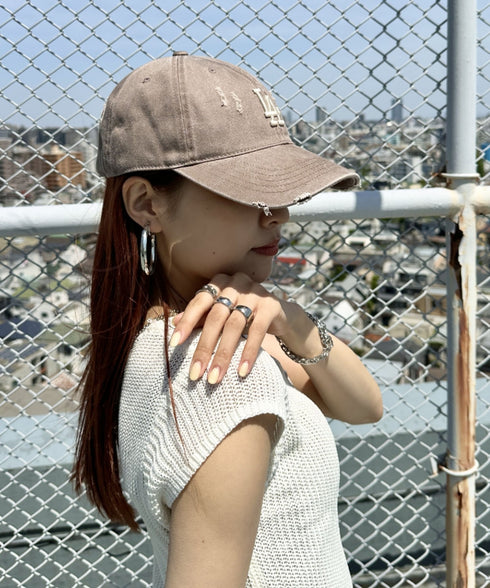 MLB KOREA(エムエルビーコリア)/ダメージ ウォッシング ロゴ刺繍 ベースボール キャップ 帽子/damage washing unstructured ball-cap | AT5252016 | ブラウン