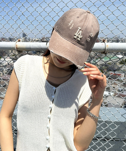 MLB KOREA(エムエルビーコリア)/ダメージ ウォッシング ロゴ刺繍 ベースボール キャップ 帽子/damage washing unstructured ball-cap | AT5252016 | ブラウン
