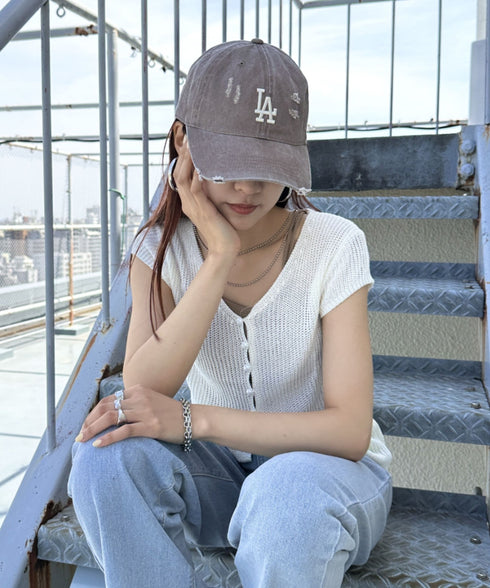 MLB KOREA(エムエルビーコリア)/ダメージ ウォッシング ロゴ刺繍 ベースボール キャップ 帽子/damage washing unstructured ball-cap | AT5252016 | ブラウン