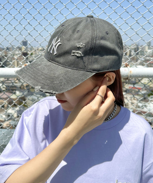 MLB KOREA(エムエルビーコリア)/ダメージ ウォッシング ロゴ刺繍 ベースボール キャップ 帽子/damage washing unstructured ball-cap | AT5252016 | ダークグレー