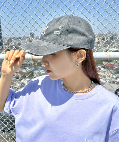 MLB KOREA(エムエルビーコリア)/ダメージ ウォッシング ロゴ刺繍 ベースボール キャップ 帽子/damage washing unstructured ball-cap | AT5252016 | ダークグレー