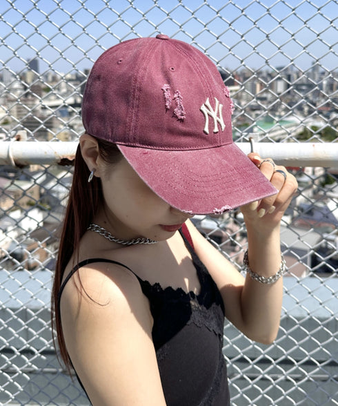 MLB KOREA(エムエルビーコリア)/ダメージ ウォッシング ロゴ刺繍 ベースボール キャップ 帽子/damage washing unstructured ball-cap | AT5252016 | ワインレッド