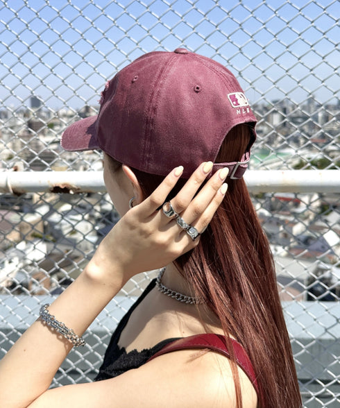 MLB KOREA(エムエルビーコリア)/ダメージ ウォッシング ロゴ刺繍 ベースボール キャップ 帽子/damage washing unstructured ball-cap | AT5252016 | ワインレッド
