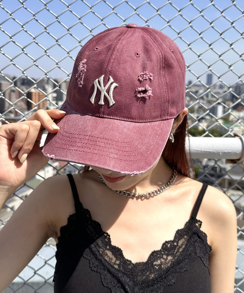 MLB KOREA(エムエルビーコリア)/ダメージ ウォッシング ロゴ刺繍 ベースボール キャップ 帽子/damage washing unstructured ball-cap | AT5252016 | ワインレッド