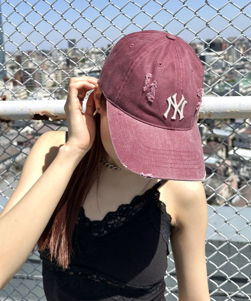 MLB KOREA(エムエルビーコリア)/ダメージ ウォッシング ロゴ刺繍 ベースボール キャップ 帽子/damage washing unstructured ball-cap | AT5252016 | ワインレッド