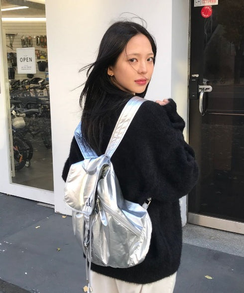 MUCENT(ムセント)/軽量 ミニ シャイニー ドローストリング ナップザック リュック バックパック/GLOSSY MINI BACKPACK | AT1252019 | シルバー