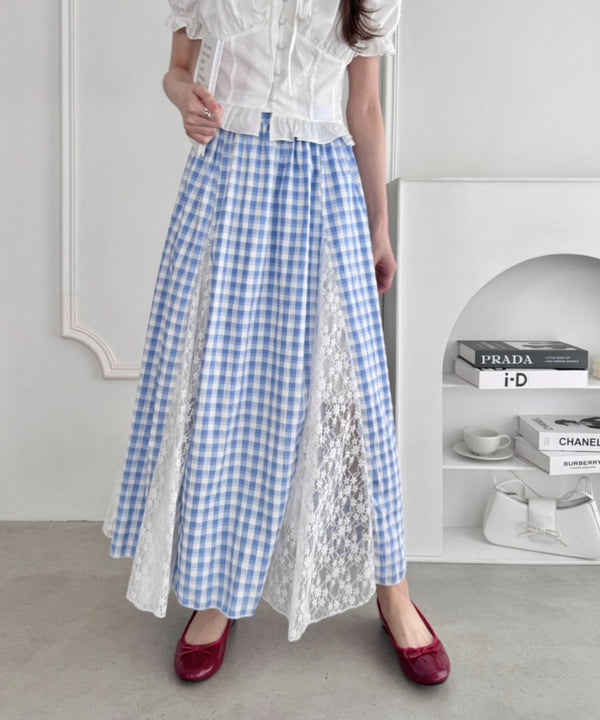 フラワーレースチェックスカート | LO2255258 | ライトブルー