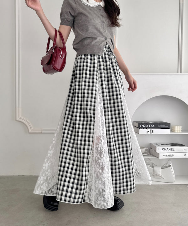 フラワーレースチェックスカート | LO2255258 | ブラック