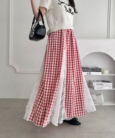 フラワーレースチェックスカート | LO2255258 | レッド