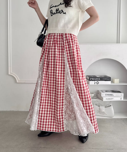 フラワーレースチェックスカート | LO2255258 | レッド
