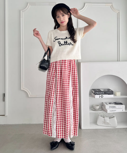 フラワーレースチェックスカート | LO2255258 | レッド