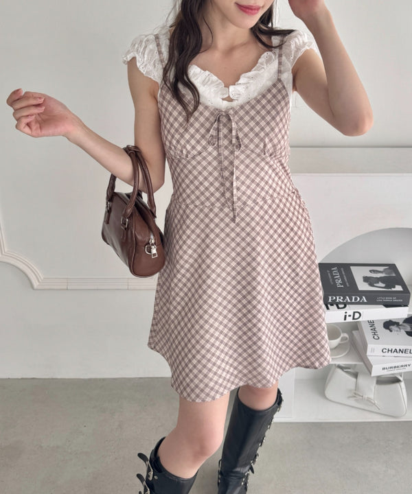 フロントリボンチェックキャミワンピース | LO2255256 | ブラウン