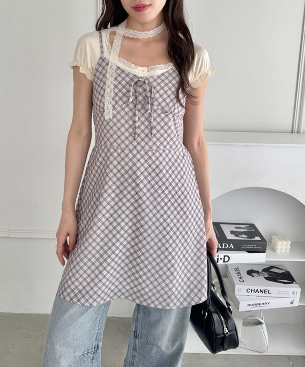 フロントリボンチェックキャミワンピース | LO2255256 | グレー