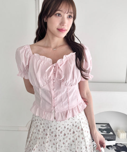 コルセットリボンフリルブラウス | LO2252030 | ピンク