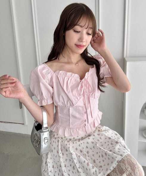 コルセットリボンフリルブラウス | LO2252030 | ピンク