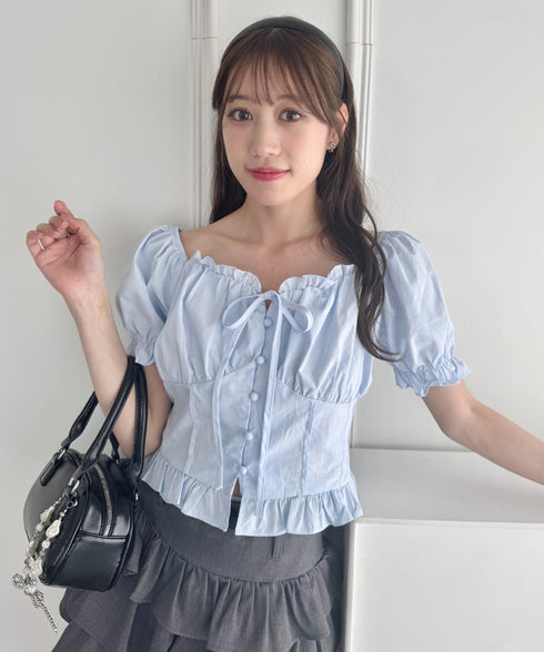 コルセットリボンフリルブラウス | LO2252030 | ライトブルー