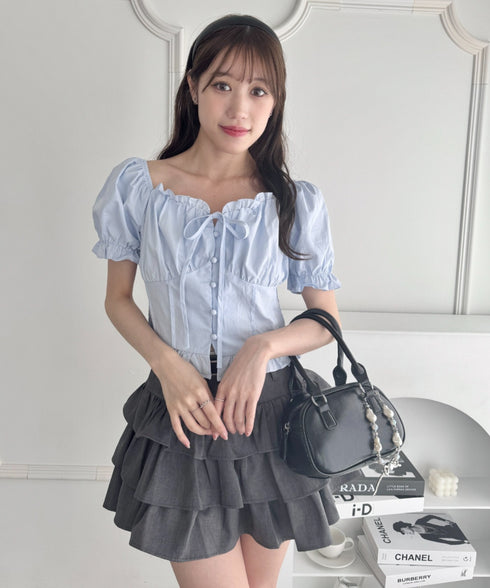 コルセットリボンフリルブラウス | LO2252030 | ライトブルー