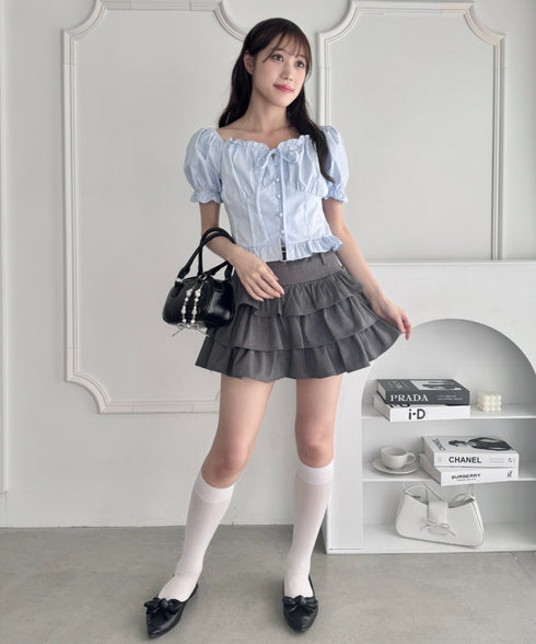 コルセットリボンフリルブラウス | LO2252030 | ライトブルー