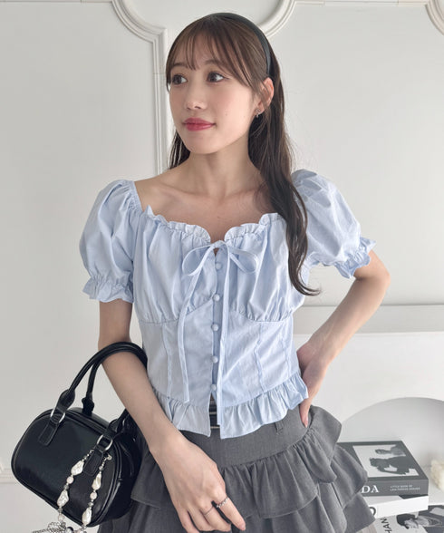 コルセットリボンフリルブラウス | LO2252030 | ライトブルー