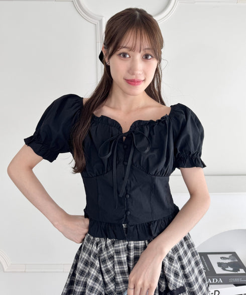 コルセットリボンフリルブラウス | LO2252030 | ブラック