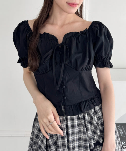 コルセットリボンフリルブラウス | LO2252030 | ブラック