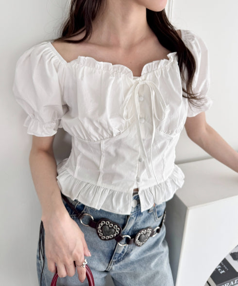 コルセットリボンフリルブラウス | LO2252030 | ホワイト